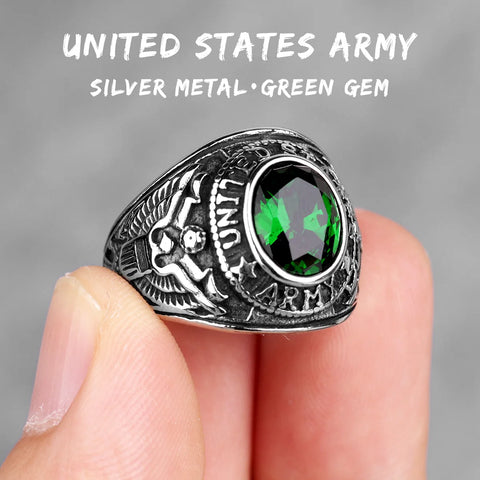 Stainless Steel Men Rings Rhinestone United States Army Punk Hip Hop for Biker Jewelry