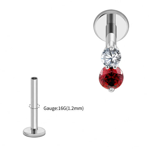 Titanium 16G Double CZ Cartilage Earring Tiny Two Stone Flat Back Labret Stud