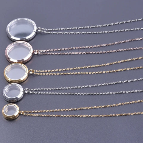 Round Living Memory Photo Relicario Locket Pendant Floating Charms Picture Necklaces