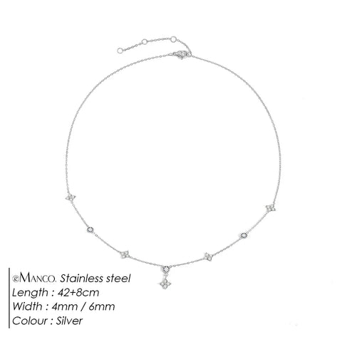 Stainless Steel Zircon Flower Charms Necklaces For Women Elegant Luxury