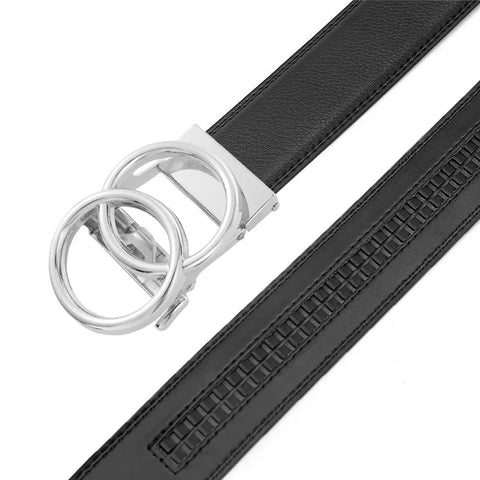 Double Ring Automatic Buckle Belt Men's Leather Cowhide Fashionable and Simple Belt