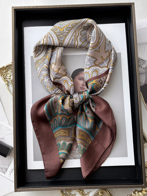 Vintage Chain Print Satin Square Scarf Soft Lightweight Women’s Fashion Accessory