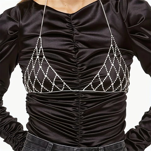 Ultra Flash Rhinestone Mesh Hollow Chest Chain