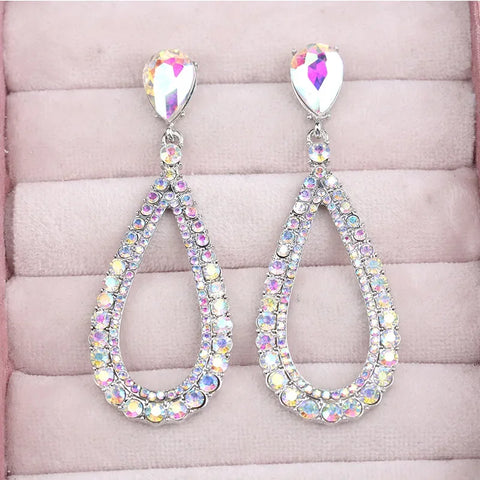 Hollow out Full Diamond Classic Designer Waterdrop Diamond Embedded Earrings