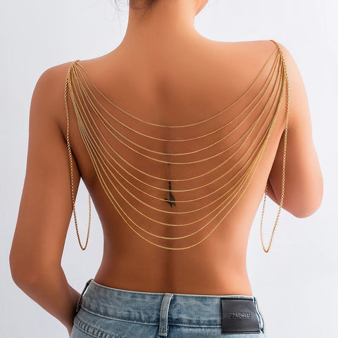 Z Punk Multilayer Metal Chain Tassel Bikini Back Body Chain