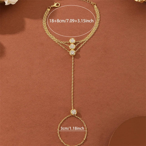 Fashion Multi-layered Thin Chain Delicate Shiny Rhinestones Ring Bracelets