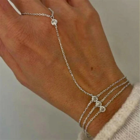 Fashion Multi-layered Thin Chain Delicate Shiny Rhinestones Ring Bracelets