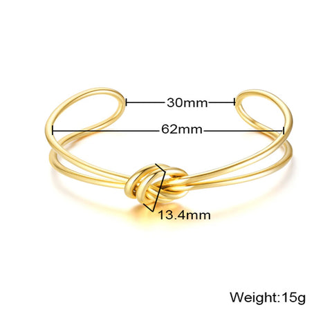 Fashion Minimalist Stainless Steel Knot Gold Plated Cuff Bracelet for Women