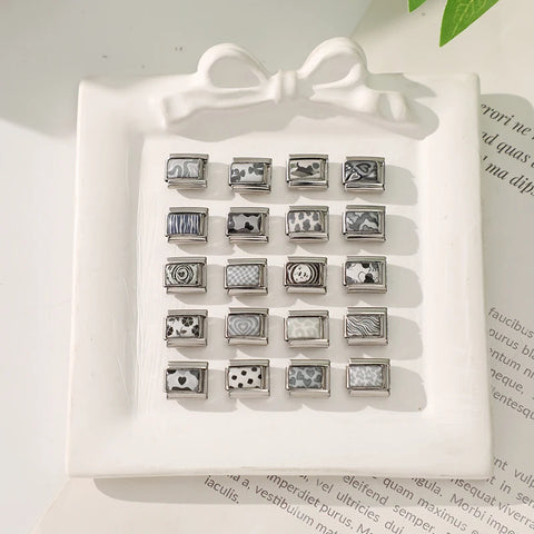 Grey Heart Cat Flower Skull Bead Italian Charm Links