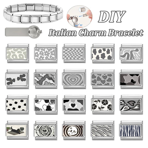 Grey Heart Cat Flower Skull Bead Italian Charm Links