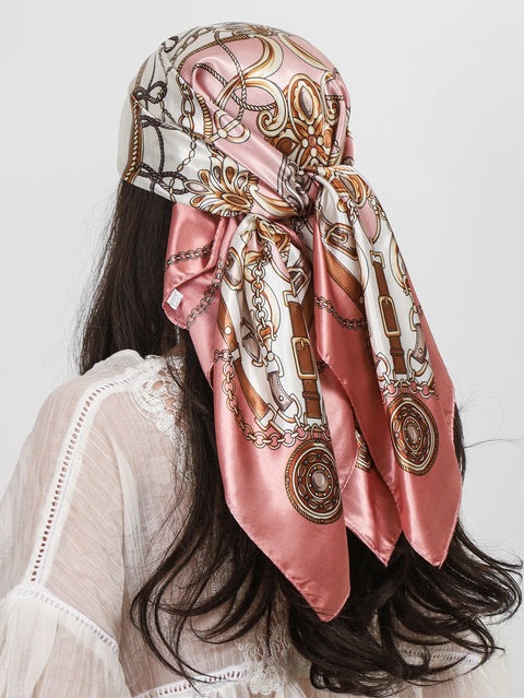 Luxury Brand Square Silk Scarves Women Hijab Shawls Print Kerchief Femme Head Scarf