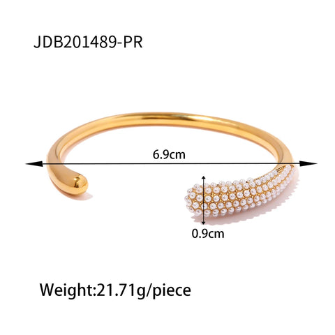 Waterproof Metal Texture 18K Gold Color Stainless Steel Cuff Open Bracelet