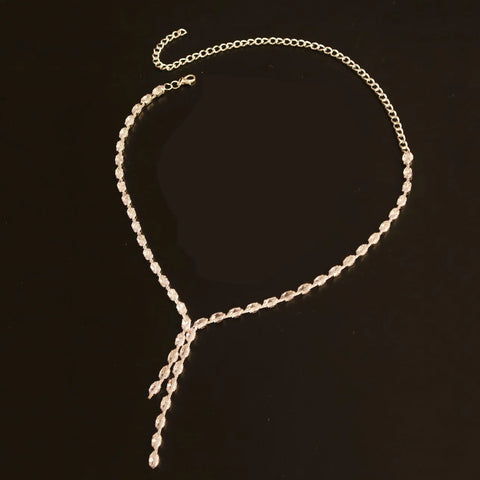 Y Shape Long Necklace Rhinestone Choker Chain Simple Jewelry Crystal Drop Necklace