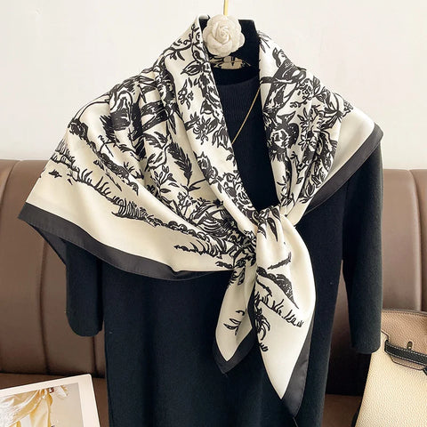Design Print Twill Square Silk Scarf Women Shawl Wraps Neckerchief