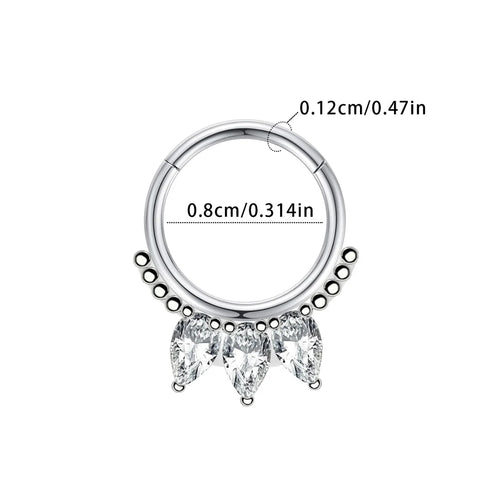 Zircon Hinged Segment Nose Ring Stainless Steel Nose Hoop Septum Clicker Piercing