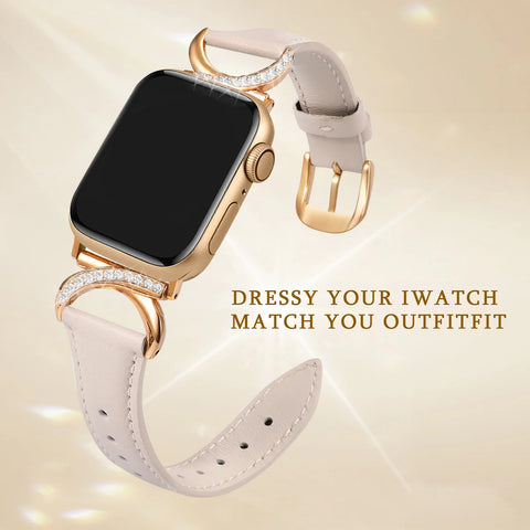Suitable for Apple Watch 11/10/9/8/7/6/5/4 moon-shaped rhinestone leather straps
