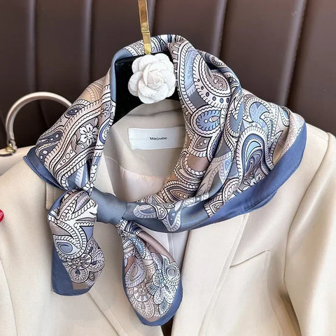 Print Silk Square Scarf Women Soft Satin Horse Hairband Neckerchief Office Hijab Headband
