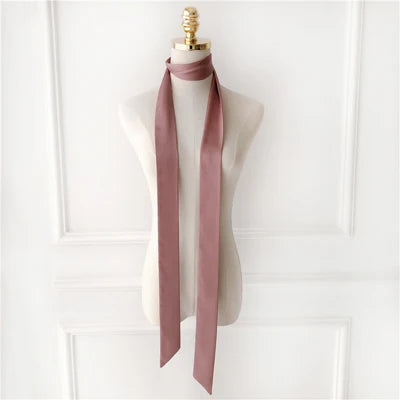 Women Narrow Long Scarf Solid Color Chiffon Silk Ribbon Headbands Choker Streamer
