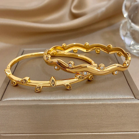 Rhinestone Leaf Wave Cuff Bracelet Bangles For Women