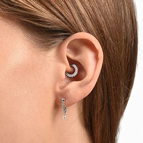 Sterling Silver Needle Multi-color Zircon Hoop Ring Luxury Crystal Piercing