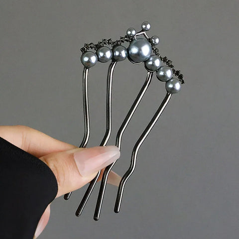 Women Elegant Style Metal Forks Vintage Pearl Hairpins