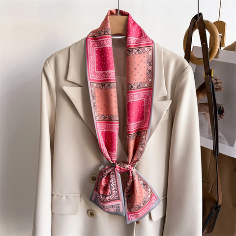 Women Fashion Silk Feel Red Flowers Design Scarf Shawl