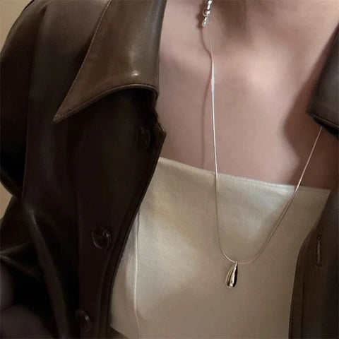 Sterling Silver Luxury Fashion Drop Necklace for Fall/Winter Sweater Chains Simple Versatile Pendant
