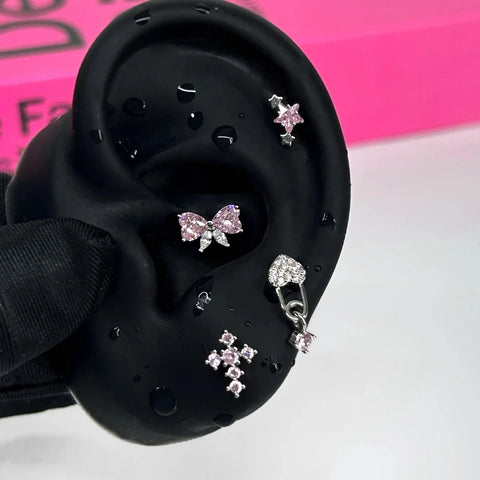 Zircon Pink Cross Ear Bone Nail 316L Stainless Steel Cochlea Piercing Jewelry