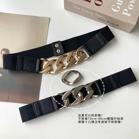 Wide version black elastic stretchable decorative suit shirt waist belt