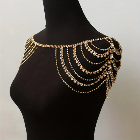 Sexy multi-layer classical tassel rhinestone shoulder chain