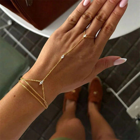 Fashion Multi-layered Thin Chain Delicate Shiny Rhinestones Ring Bracelets