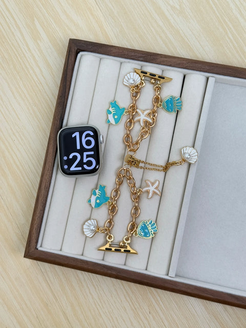 New Beads Metal Link Strap For Apple Watch Band For Women 38mm 40mm 41mm 42mm 44mm 45mm 46mm 49mm