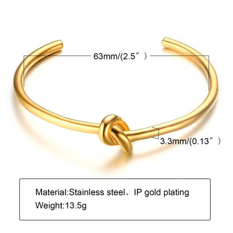Fashion Minimalist Stainless Steel Knot Gold Plated Cuff Bracelet for Women