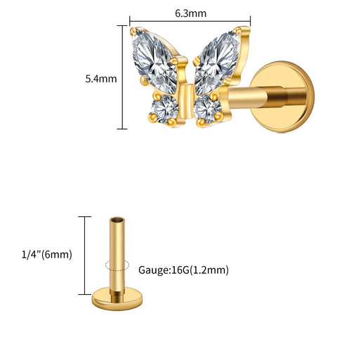 Titanium Mini Butterfly CZ Labret Tragus Cartilage Conch Forward Helix Stud