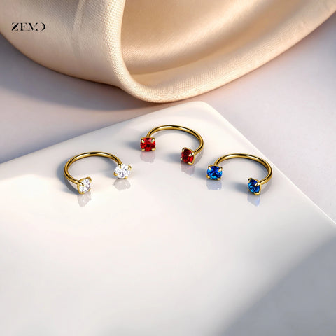 Titanium Steel Horseshoe Nose Rings Double CZ Crystal Screw Septum Rings Helix