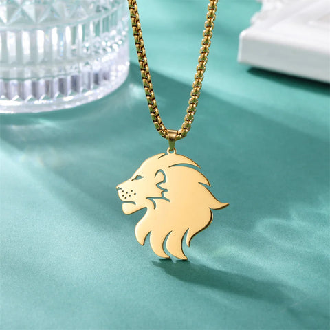 Punk Lion Head Pendant Necklace for Women Men Rock Hip Hop Animal Charms Choker