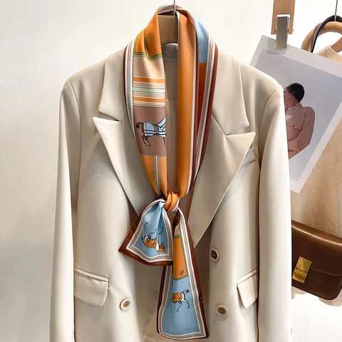 Women Fashion Luxury Long Narrow Small Silk Scarves Ladies Headband Headscarve