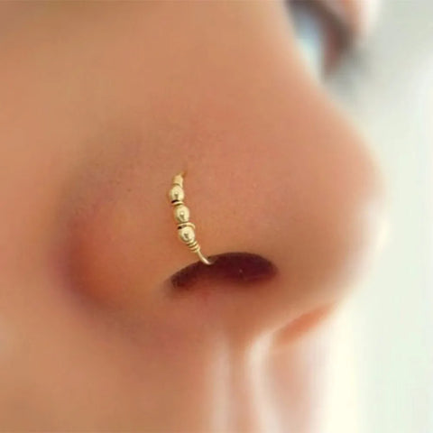 Sexy Rose Gold Silver Plated Round Hoop Beads Nose Ring Stud Nose Hoop Piercing