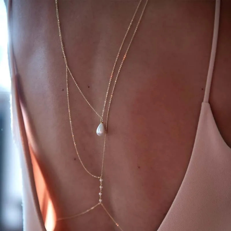 Simple Multilayer Pearl Back Chain Necklace