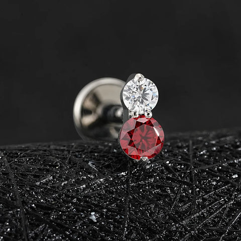 Titanium 16G Double CZ Cartilage Earring Tiny Two Stone Flat Back Labret Stud