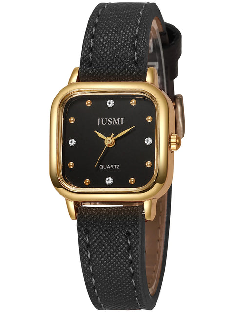 Fashion Ladies Quartz Watch with Square Dial Leather Strap for Christmas Halloween Gift