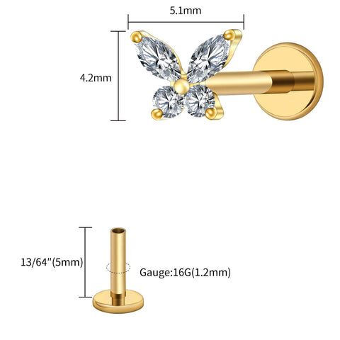 Titanium Mini Butterfly CZ Labret Tragus Cartilage Conch Forward Helix Stud