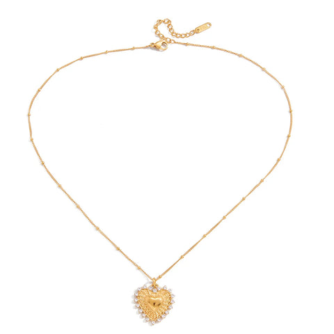 Stainless Steel Heart Pendant Necklace with Shiny Zircon for Women 18k Gold Plated