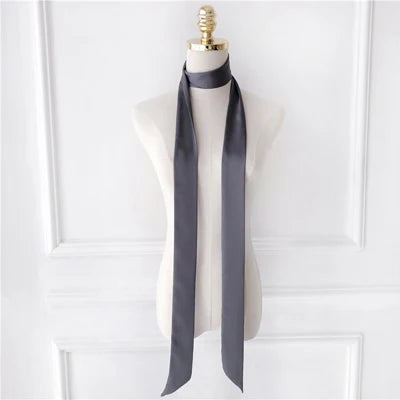 Women Narrow Long Scarf Solid Color Chiffon Silk Ribbon Headbands Choker Streamer