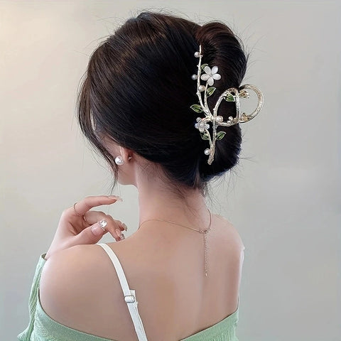 Flower branch light luxury grab clip high-end elegant headwear