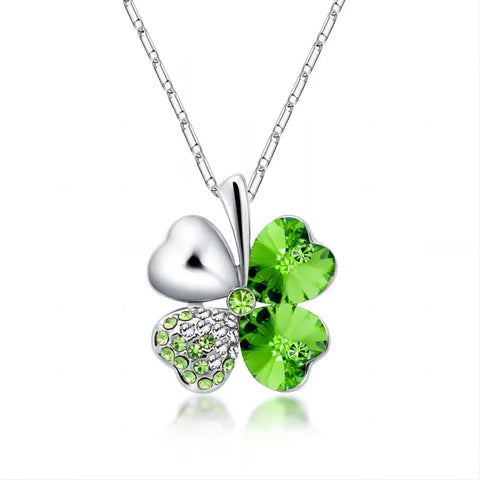 Crystal 4 Four Leaf Leaves Clover Pendant Necklaces Birthday Gift Quality Fashion Jewelry