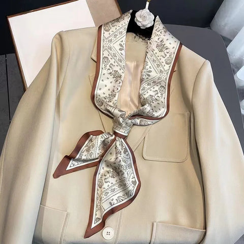 Print Silk Scarf Women Soft Satin Horse Hairband Bevel Neckerchief Office Headband