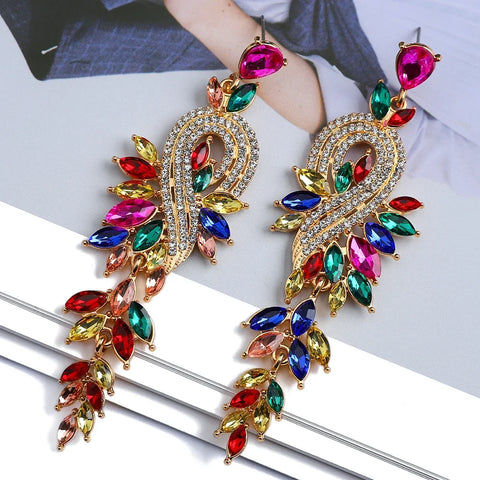 Women's fashionable tassel leaf earrings with retro phoenix pattern design