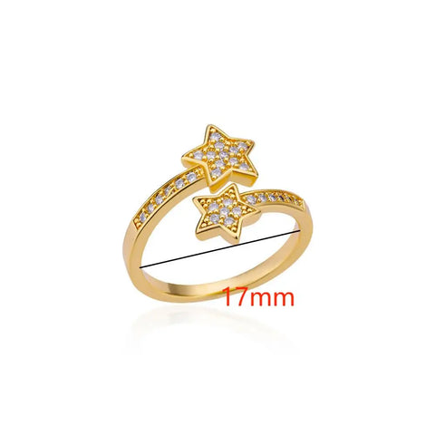 Zircon Double Star Rings For Women Girls Stainless Steel Gold Color y2k Ring