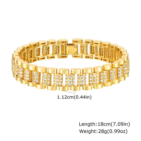 Paperclip Chain Bracelet 14K Gold Plated Cubic Zirconia Watch Strap